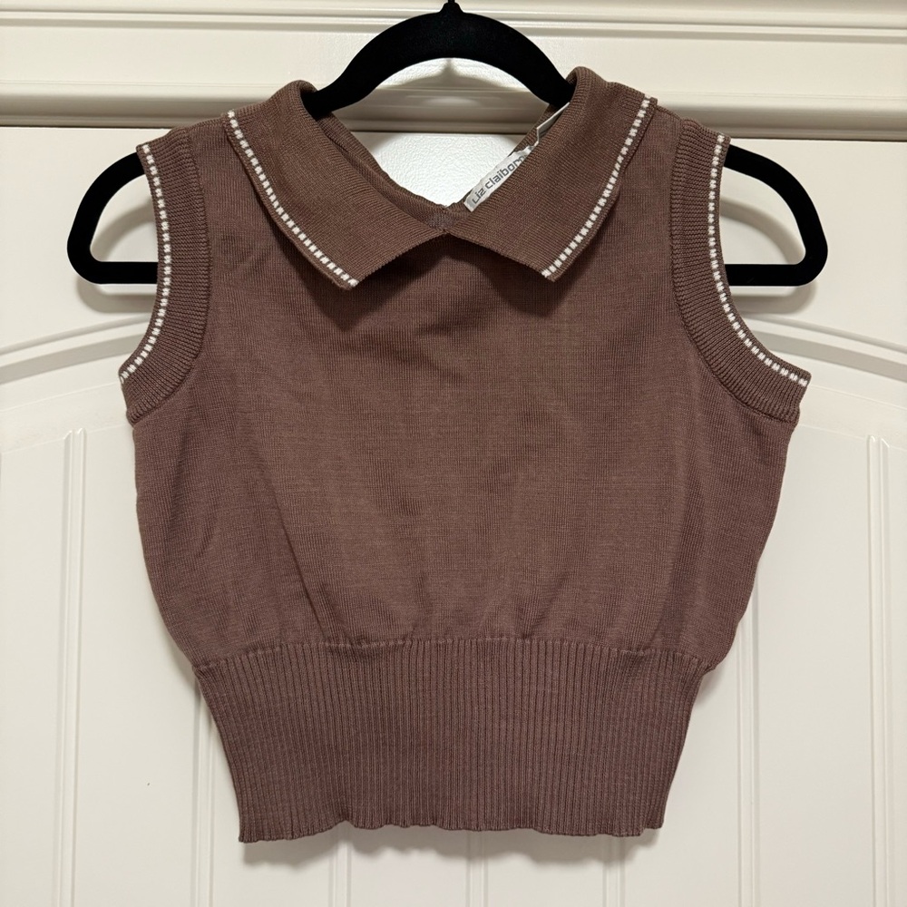 Vintage Liz Claiborne Collared Crop Sweater Vest, mushroom